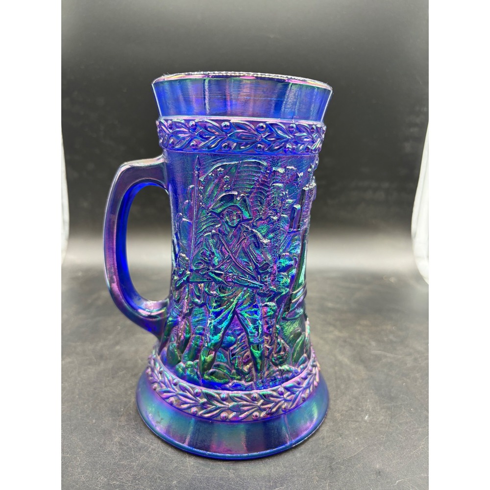 Fenton Blue Carnival Glass American Bicentennial Mug 1776-1976 Liberty Bell Tank